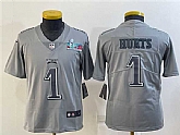 Youth Philadelphia Eagles #1 Jalen Hurts Gray Super Bowl LVII Patch Atmosphere Fashion Stitched Football Jersey,baseball caps,new era cap wholesale,wholesale hats